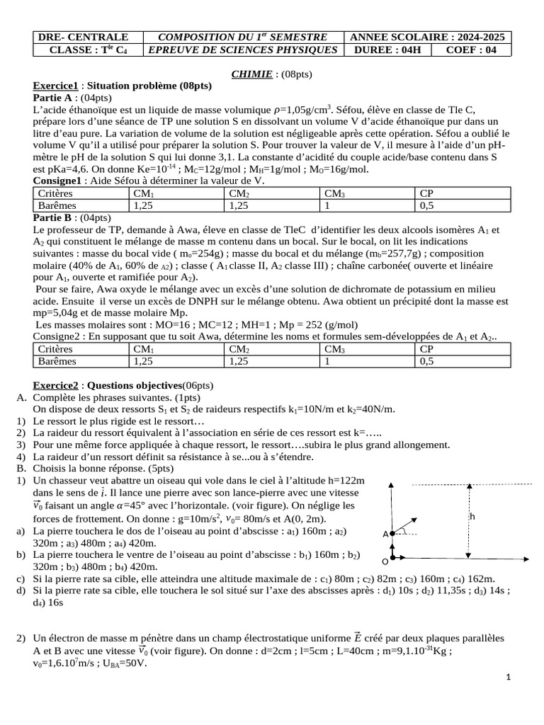 Épreuve de Sciences Physiques Tle C4 2024-2025 | PDF | Satellite
