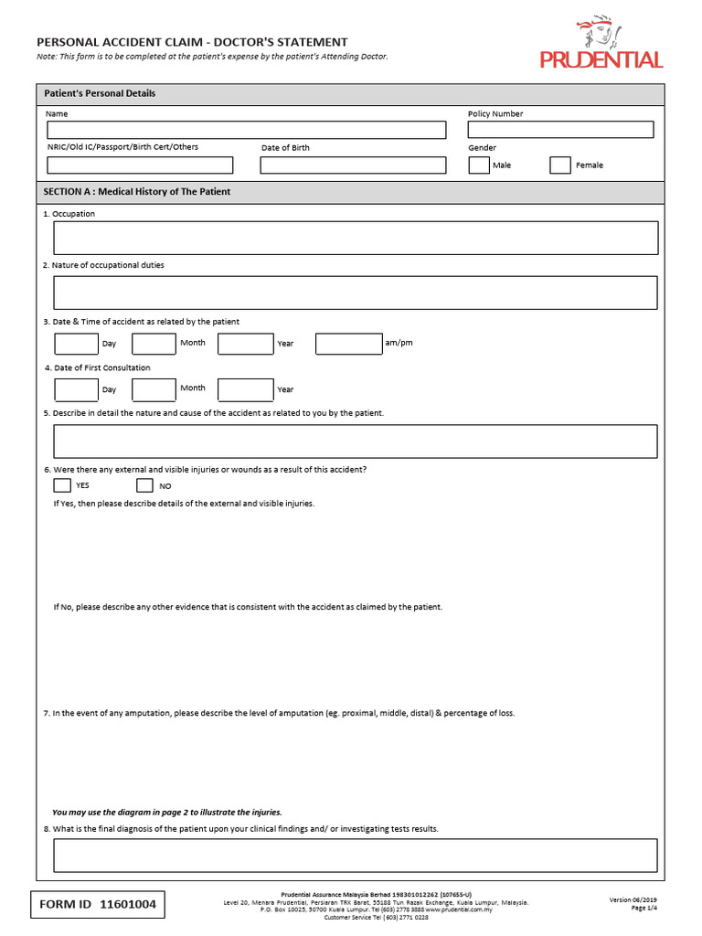 Personal Accident Claim Doctors Statement | PDF | Health Care ...
