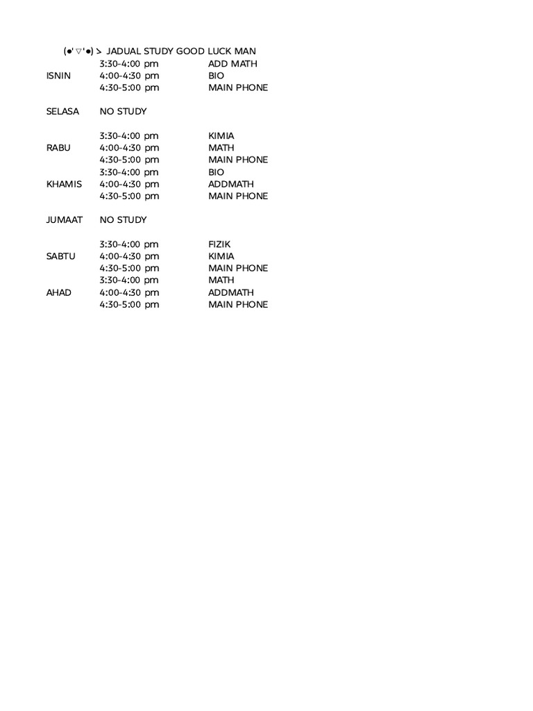 Weekly Study Schedule Overview | PDF