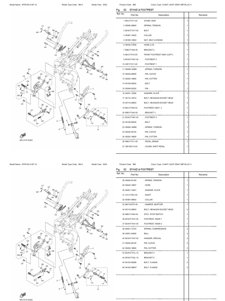 MT-15 Stand and Footrest Parts List | PDF | Car | Automotive Technologies