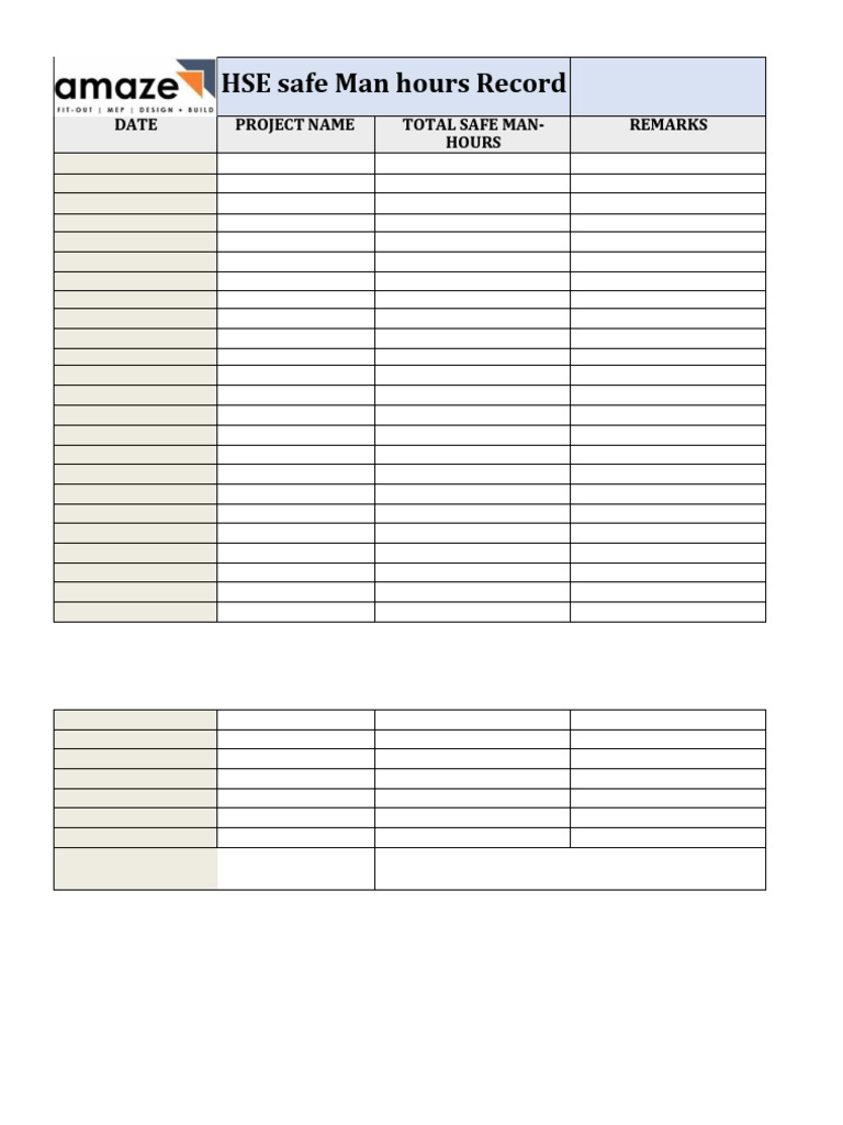 HSE Safe Man Hours Record Template | PDF