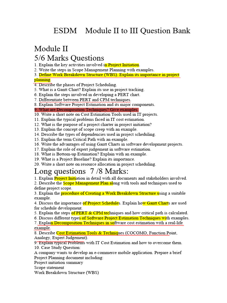 ESDM Project Management Question Bank | PDF | Systems Engineering ...