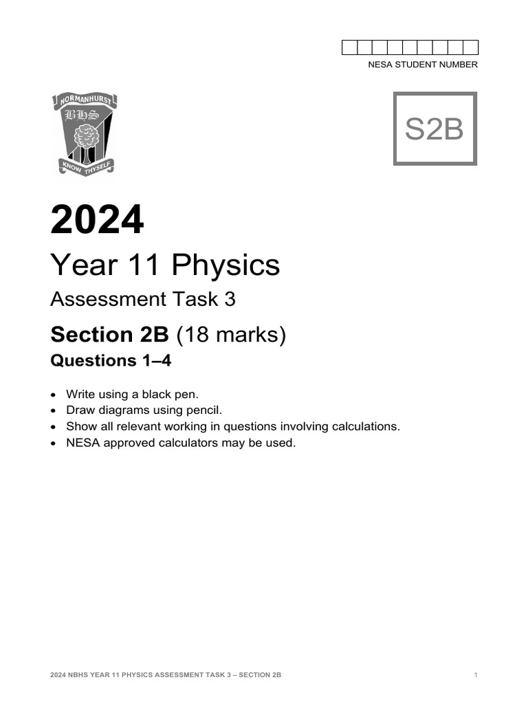 2024 Year 11 Physics At3 s2b (Final) | PDF | Multiple Choice | Physical ...