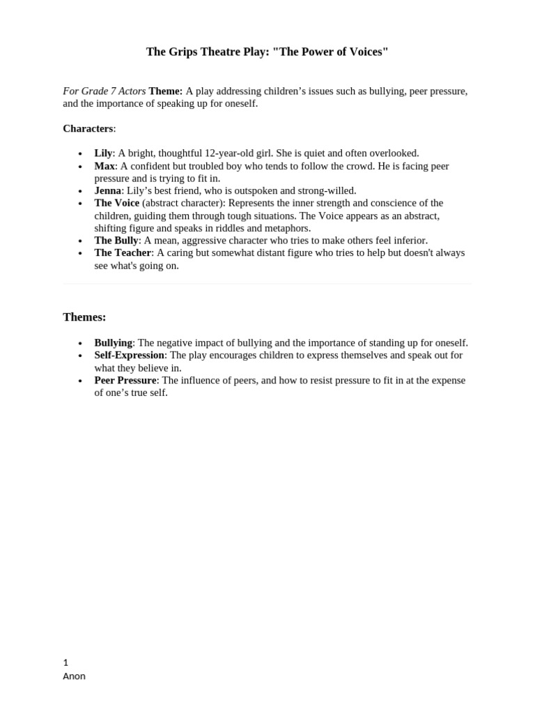 The Grips Theatre Play - The Power of Voices | PDF | Bullying