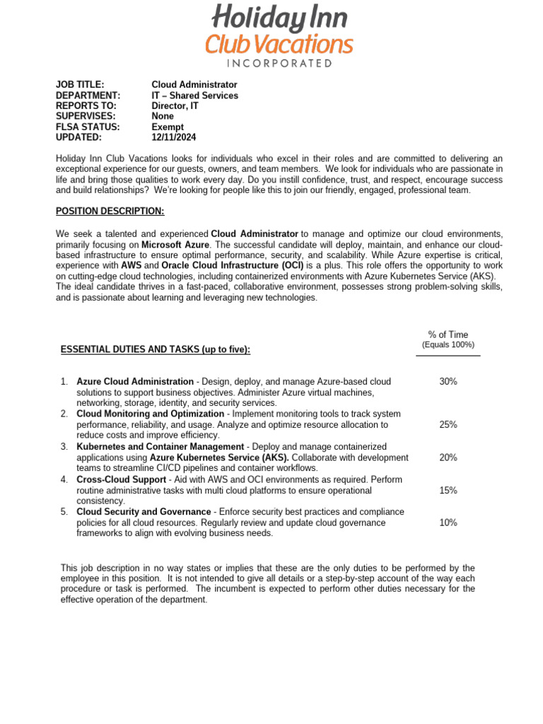 Azure Cloud Administrator Job Description | PDF | Cloud Computing ...