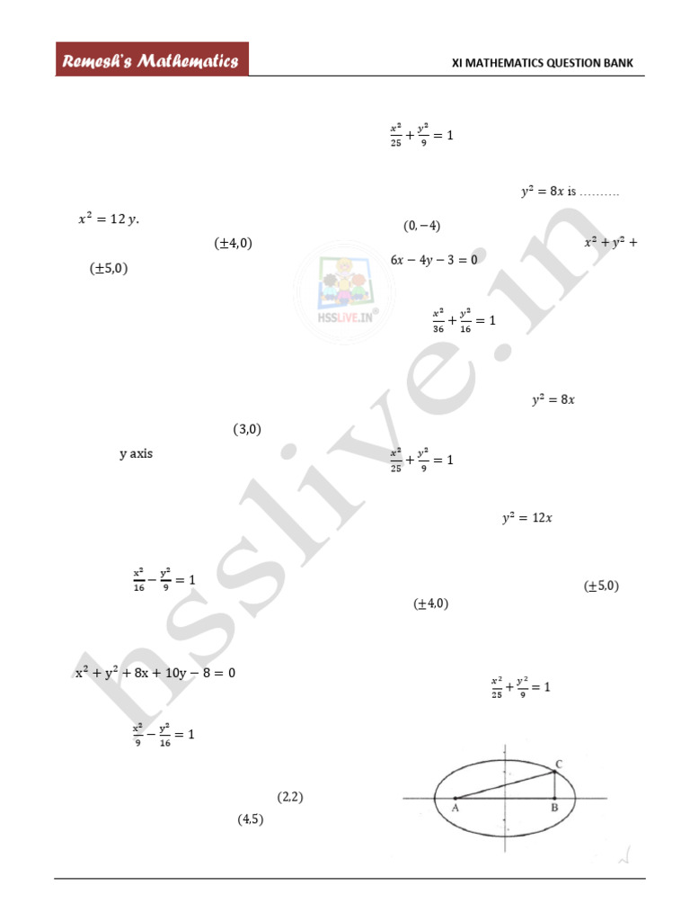 Hsslive Xi Maths QB 10 CONIC SECTIONS | PDF | Ellipse | Analytic Geometry