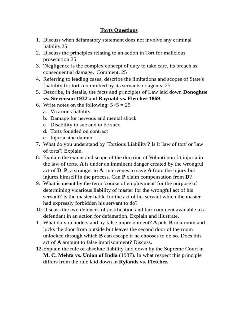 Comprehensive Guide to Torts Law | PDF | Tort | Legal Liability
