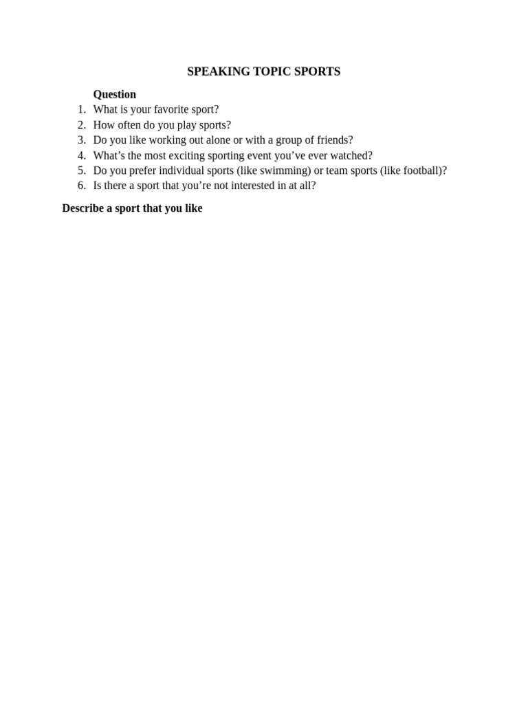 Speaking Topic Sports | PDF