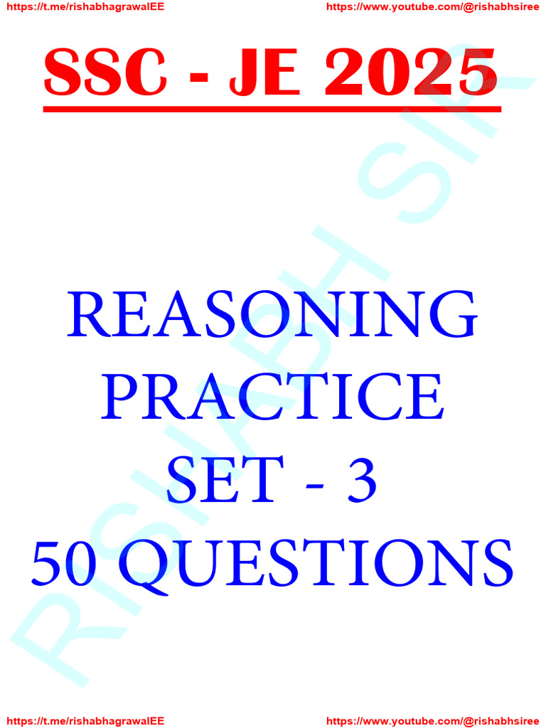 SSC JE Reasoning Set 3 (50 Ques) Rishabh Sir | PDF | Interpretation ...