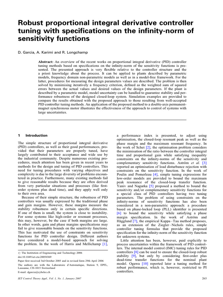 PID Controller Tuning with Sensitivity Constraints | PDF | Control ...