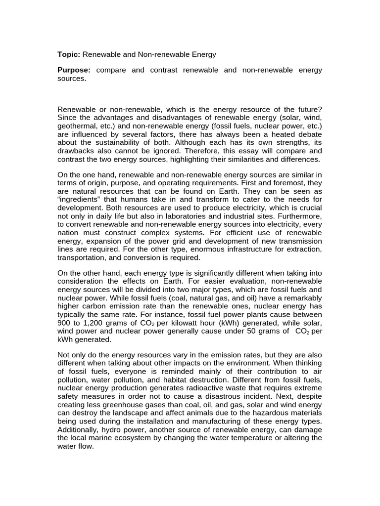 Renewable vs Non-Renewable Energy Comparison | PDF | Energy Development ...