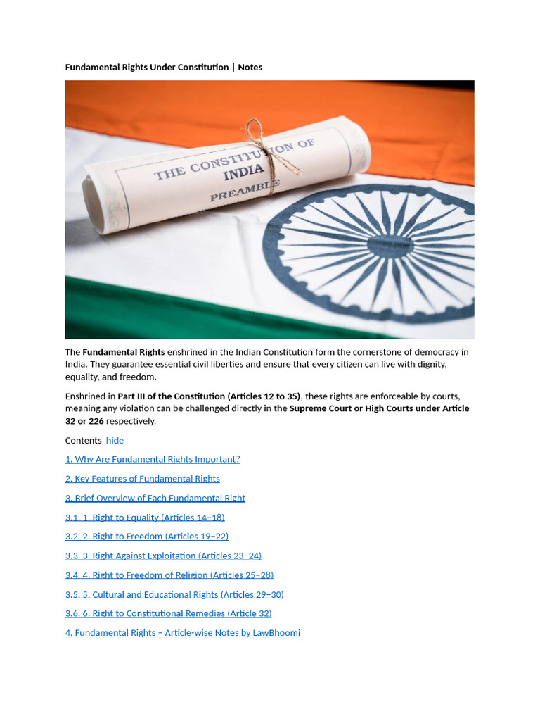 Notes On Fundamental Right | PDF | Habeas Corpus | Government And ...