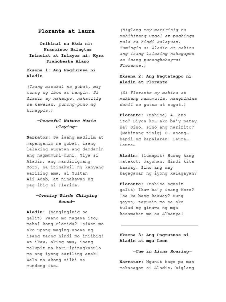 Florante at Laura Script Copy | PDF