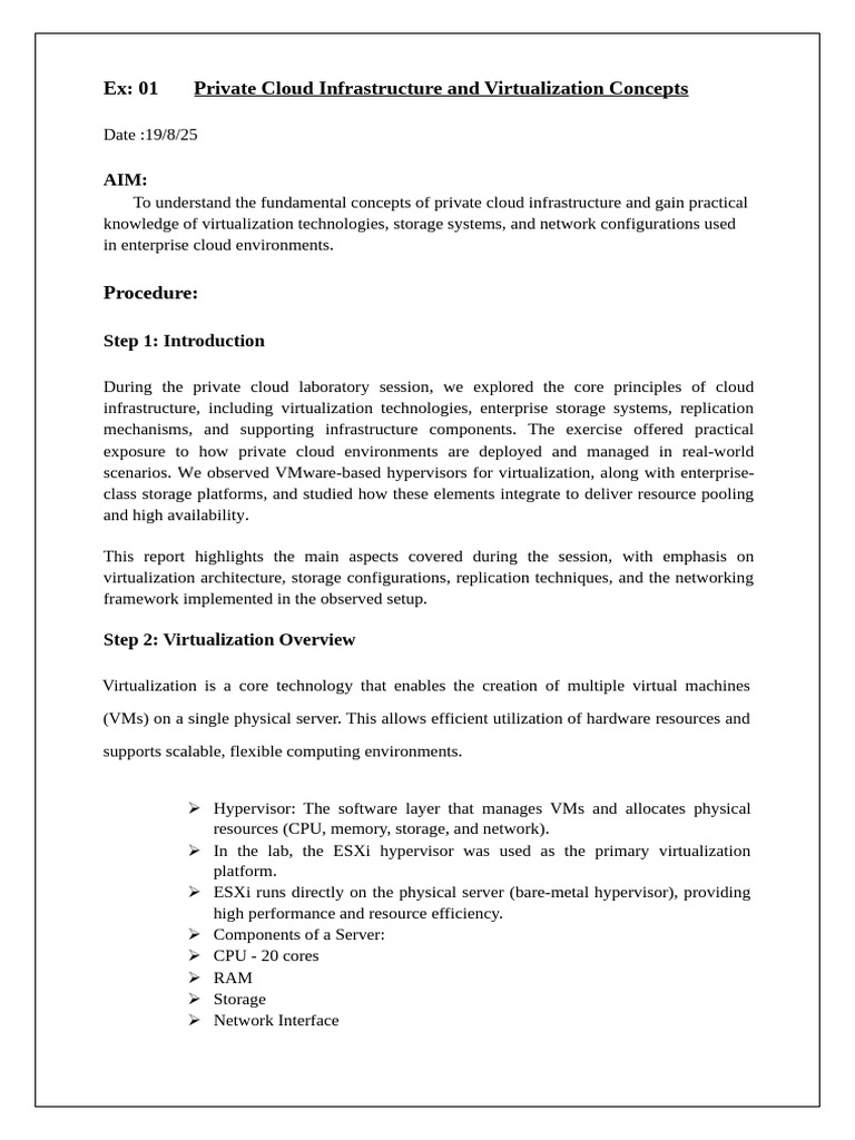 EX NO 1 Private Cloud Infrastructure and Virtualization Concepts ...
