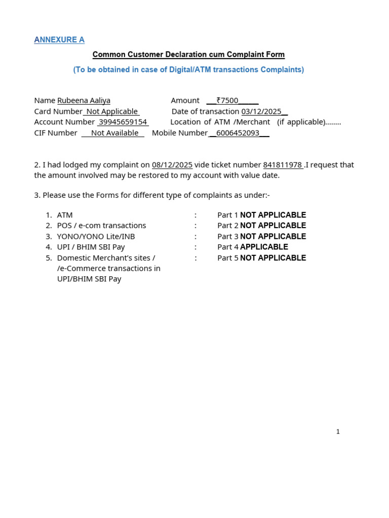 Customer Complaint Form for ATM Issues | PDF | Debit Card | Personal ...