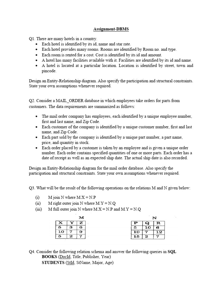 DBMS Assignment: ER Diagrams & SQL Queries | PDF | Databases ...