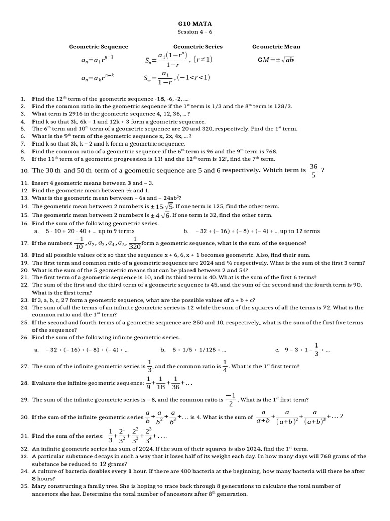 Geometric Sequences and Series Problems | PDF