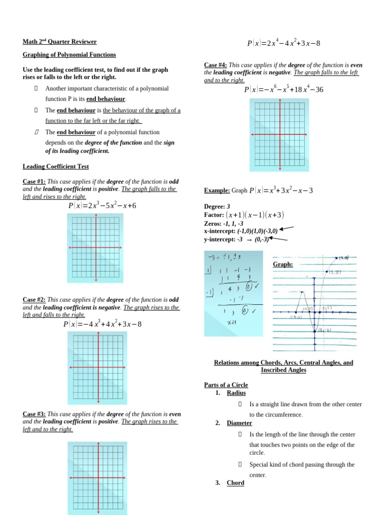 Polynomial Functions and Circle Geometry Review | PDF | Circle | Angle