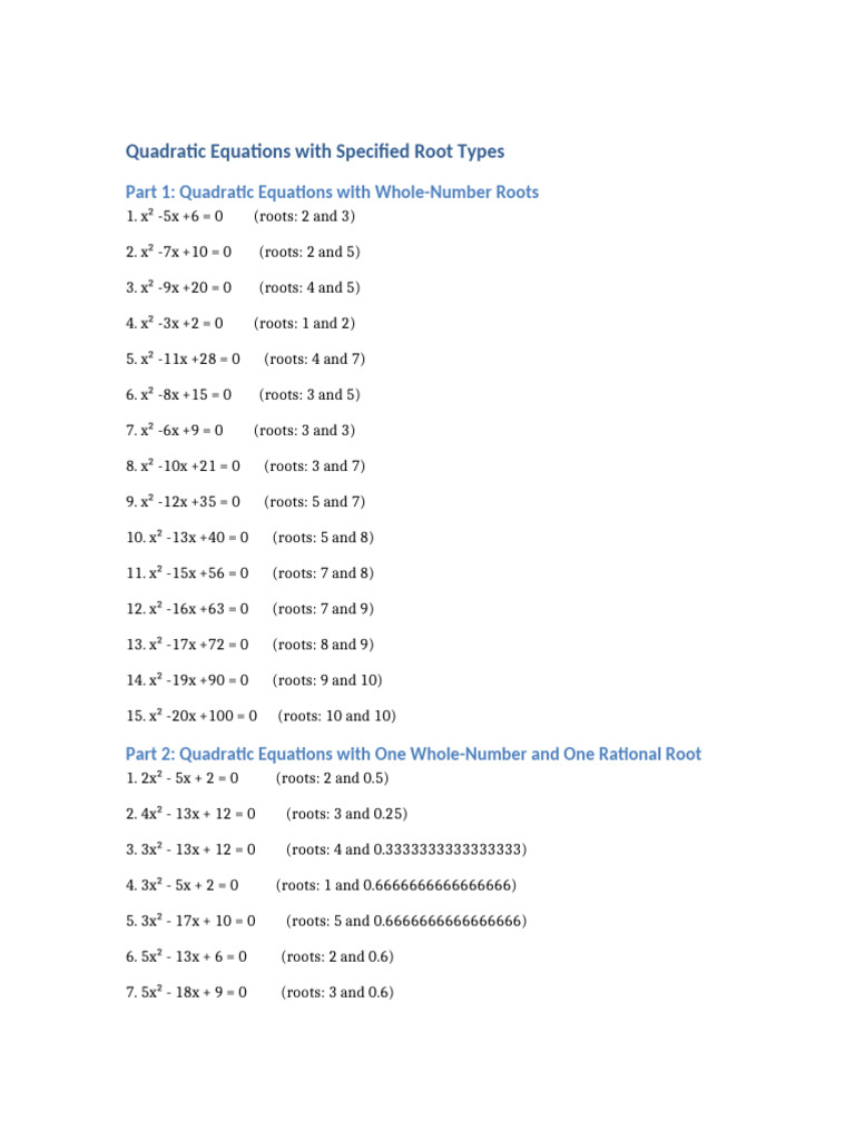 Quadratic Equations by Root Types | PDF