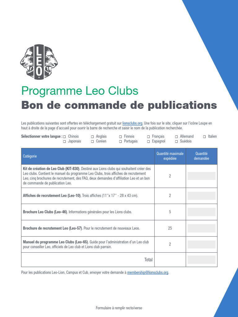 Formulaire de commande pour publications Leo | PDF