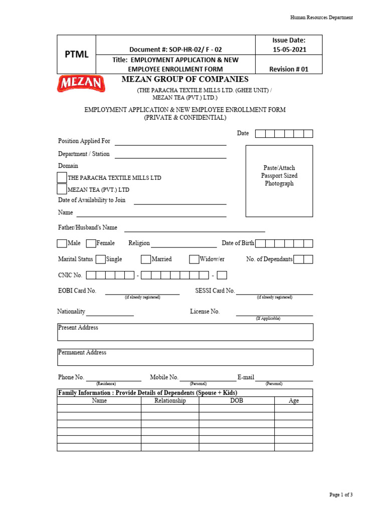 Employment Application Form Template | PDF