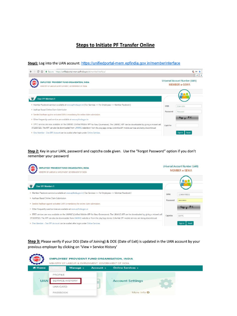 PF Online Transfer Process | PDF