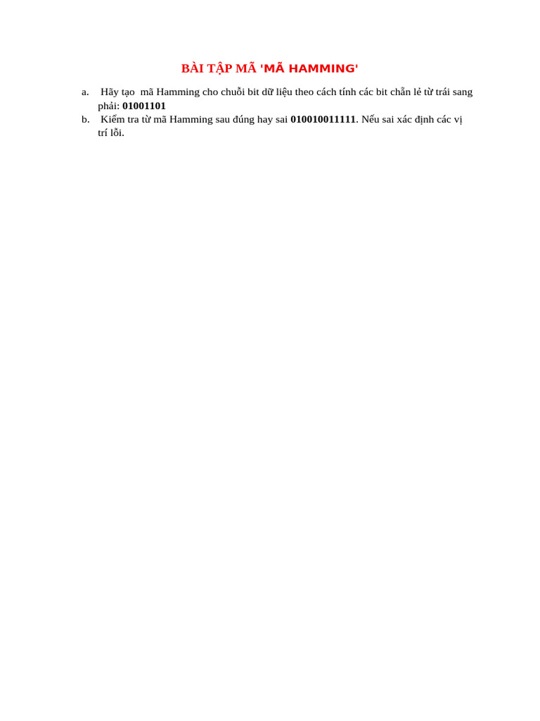 Bài Tập Mã 'Mã Hamming' | PDF