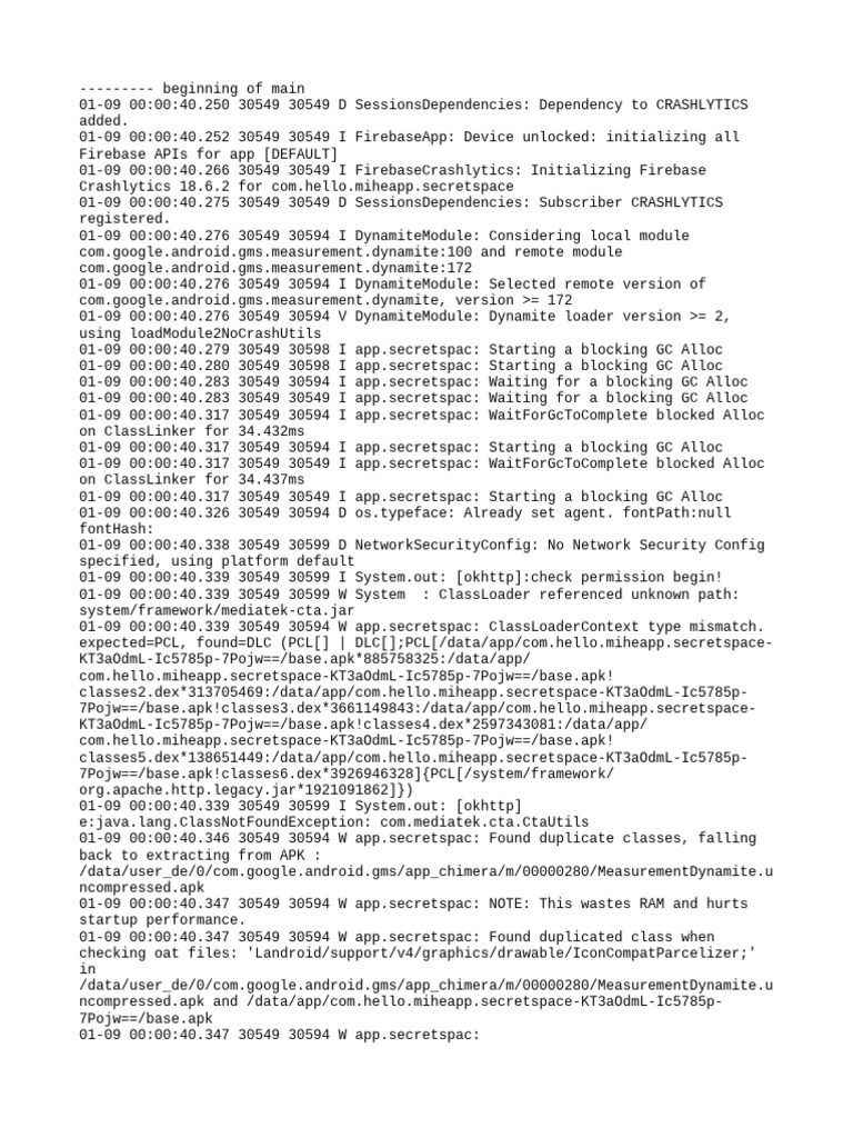 Com.hello.miheapp.secretspace Logcat | PDF | Computing | System Software