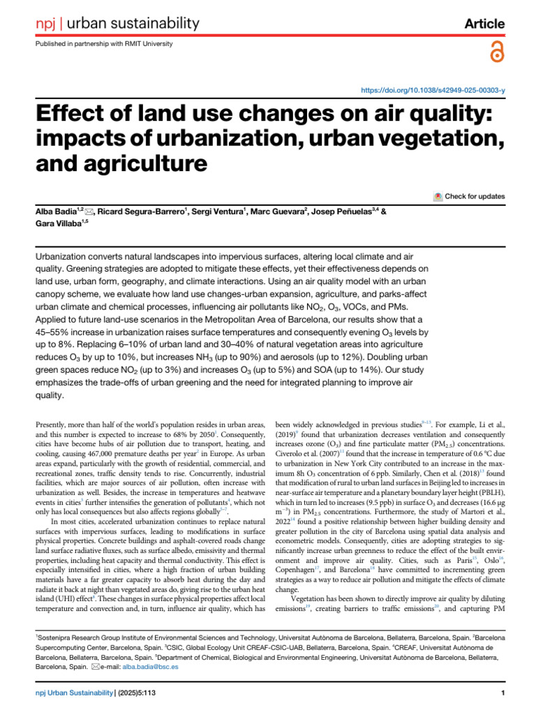 Effect of Land Use Changes on Air Quality Impacts of Urbanization ...