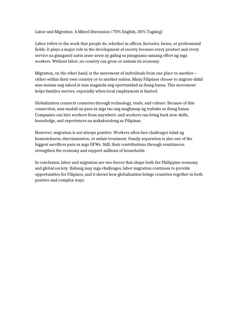 Labor and Migration Mixed Explanation | PDF