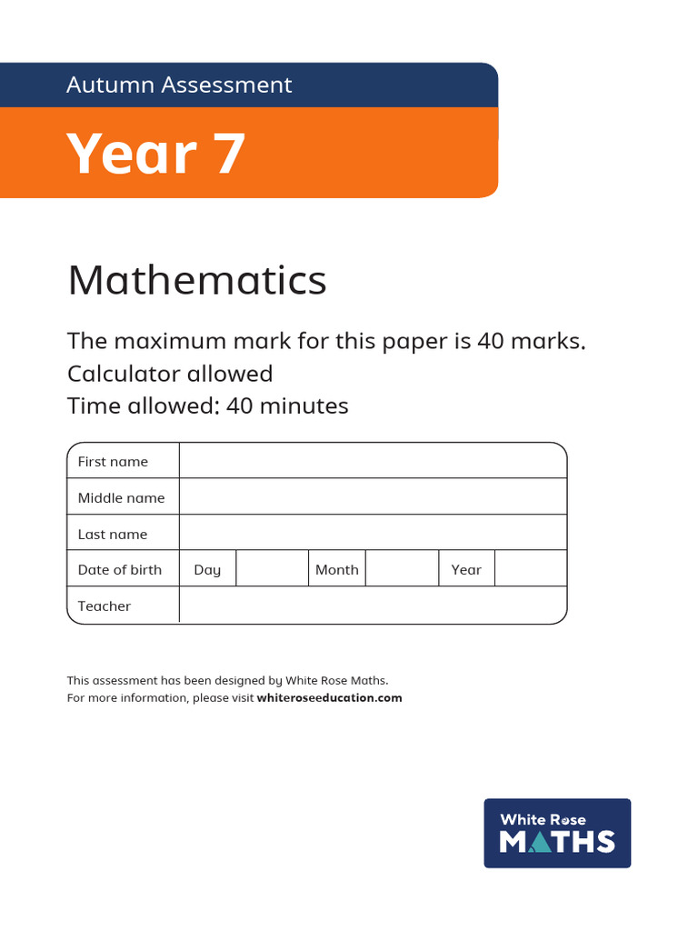 Year 7 Autumn Maths Assessment | PDF | Mathematics | Applied Mathematics