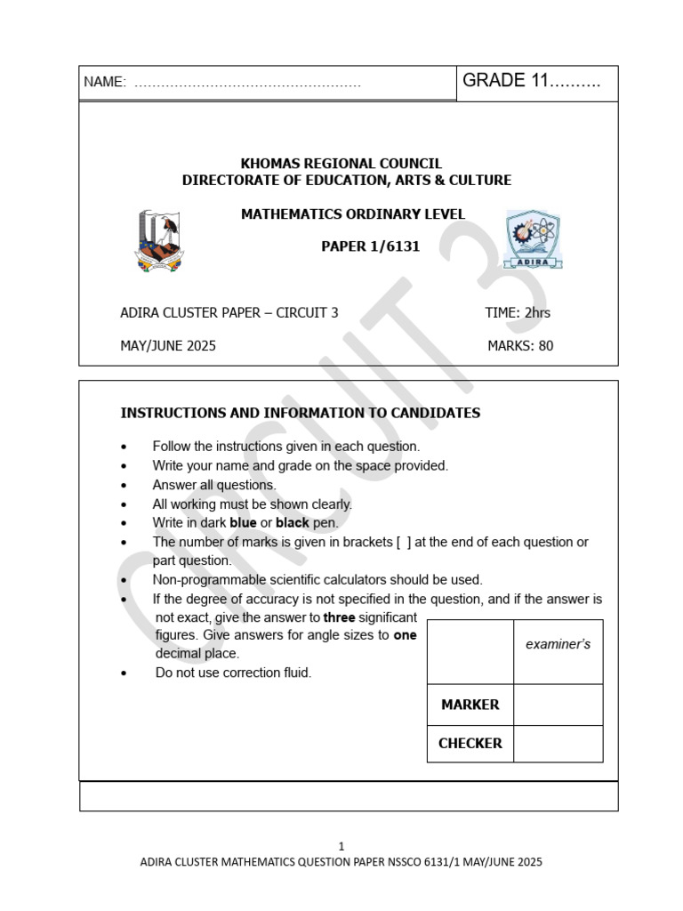Grade 11 Mathematics Exam Paper 2025 | PDF | Numbers | Mathematics