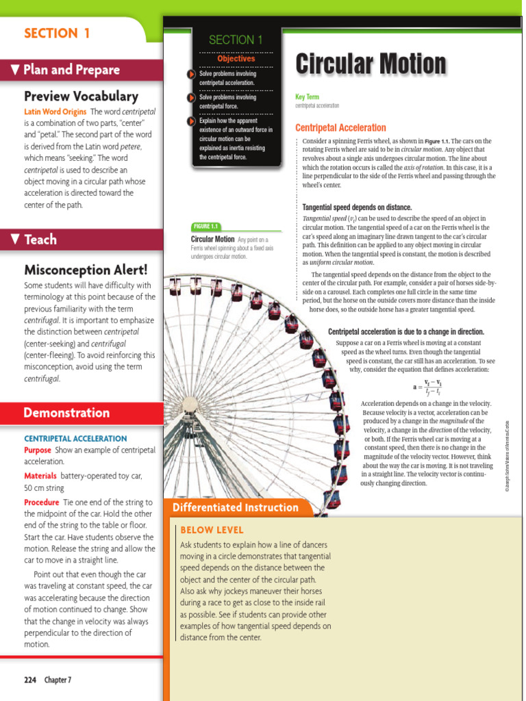 Chapter 7 Section 1 Circular Motion | PDF | Acceleration | Force