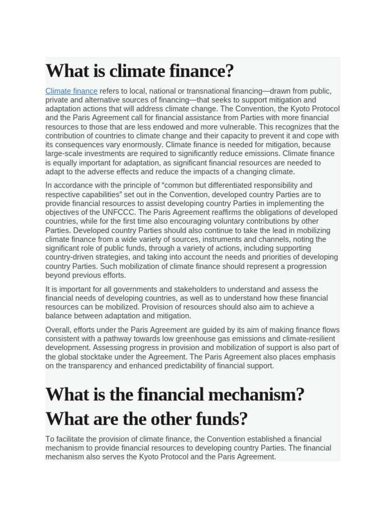 Understanding Climate Finance Mechanisms | PDF | United Nations ...