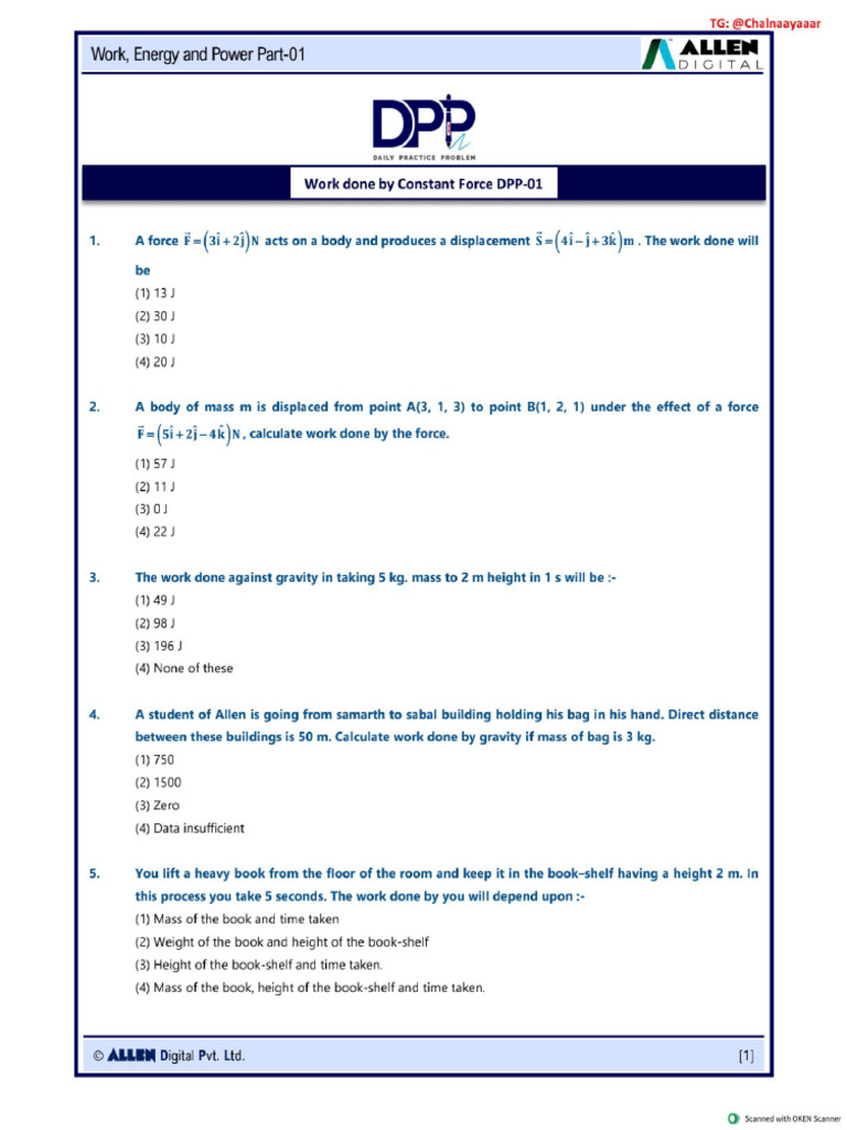 Allen Work Energy Power DPP | PDF