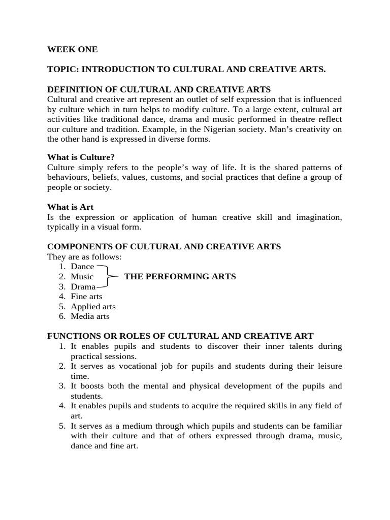Cultural and Creative Arts Overview | PDF | Musical Notation