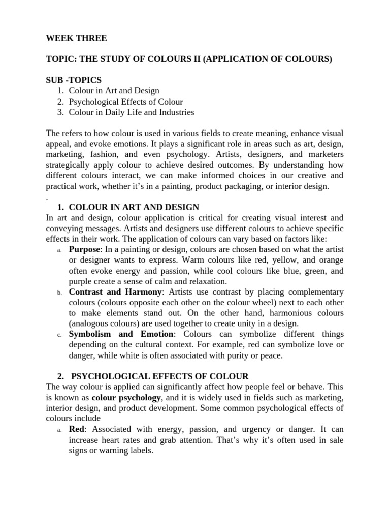 Understanding Colour Applications and Psychology | PDF | Color | Psychology