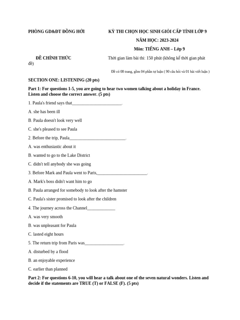 English Exam for Grade 9 Students | PDF | Soil