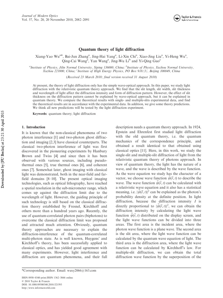 Quantum Theory of Light Diffraction | PDF | Diffraction | Light