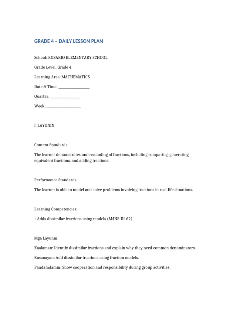 Grade 4 Math Lesson: Adding Fractions | PDF