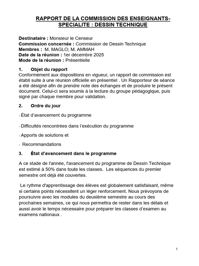 Rapport Commission Dessin Technique... 085127 | PDF