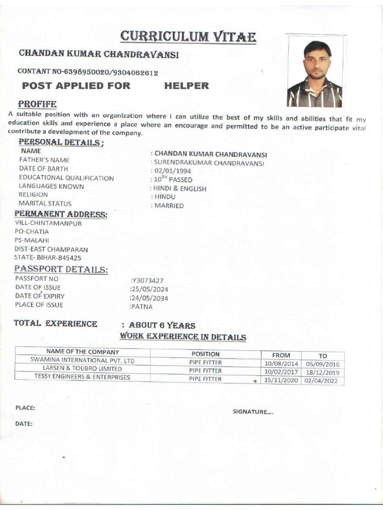 Chandan Kumar Chandravansi-Helper | PDF