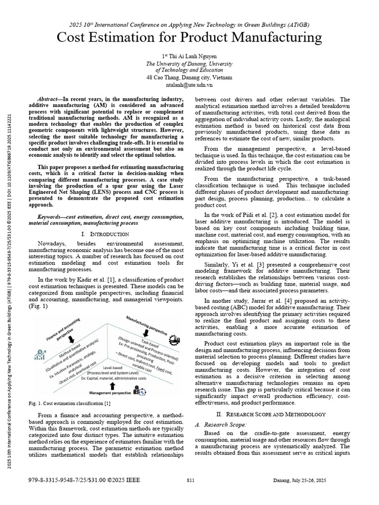 Cost Estimation in Additive Manufacturing | PDF | Life Cycle Assessment