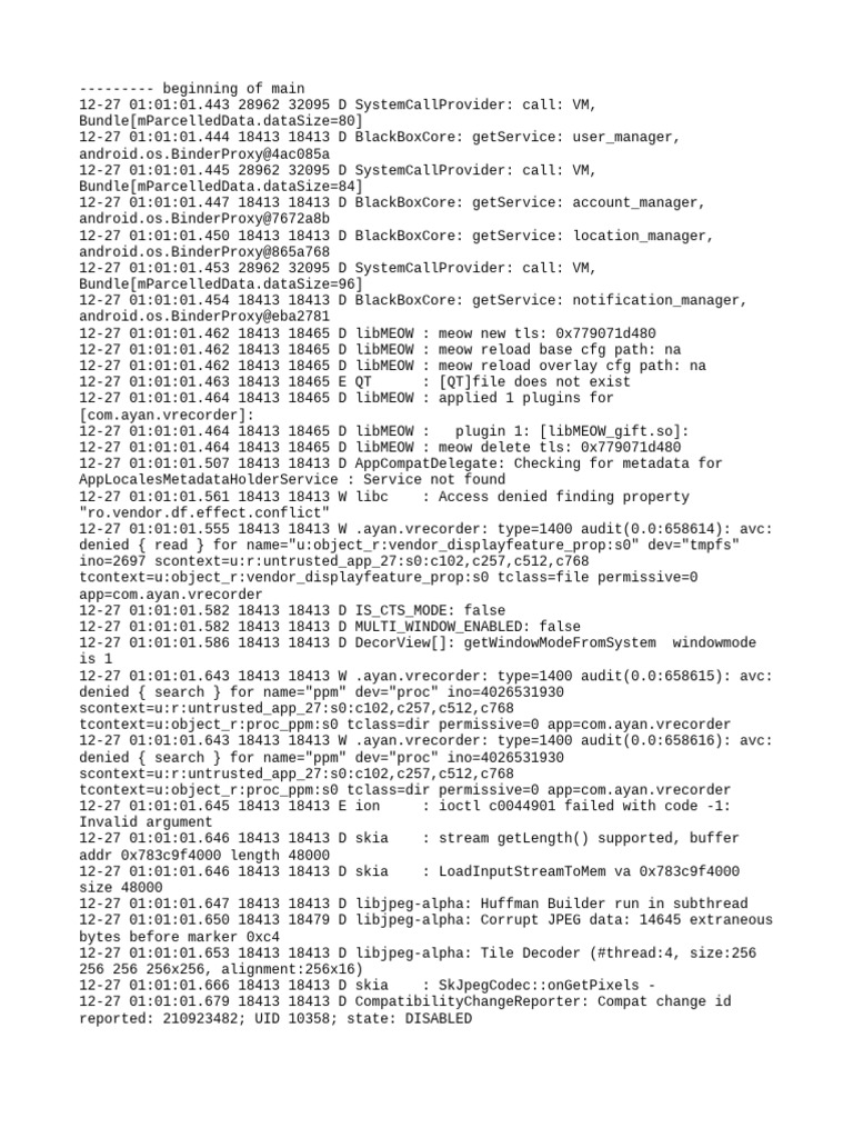 Com - Ayan.vrecorder Logcat | PDF | Operating System Families | Computing