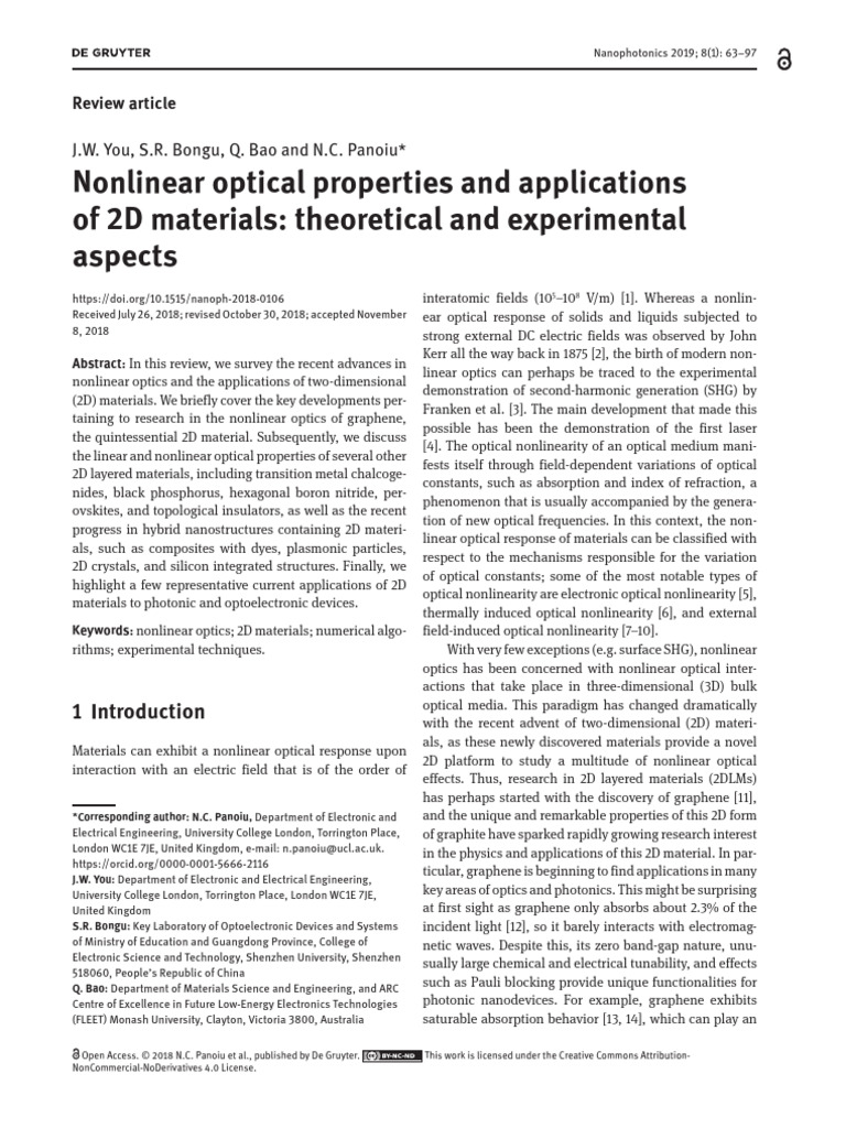 Nonlinear Optical Properties of 2D Materials | PDF