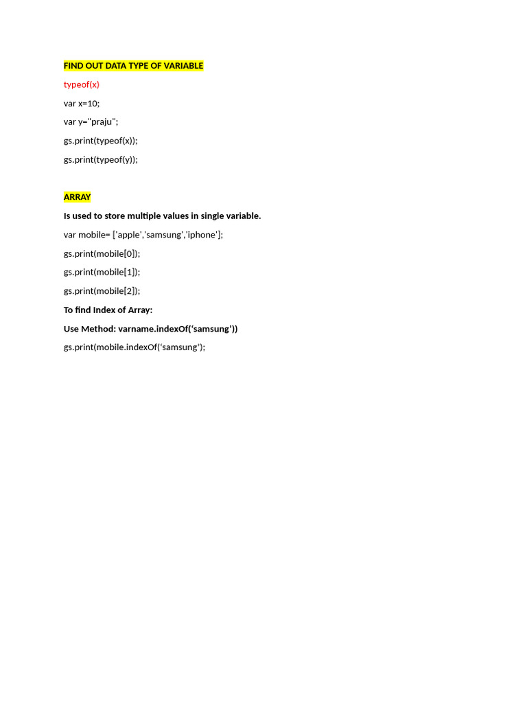 Determine Variable Data Types in JavaScript | PDF