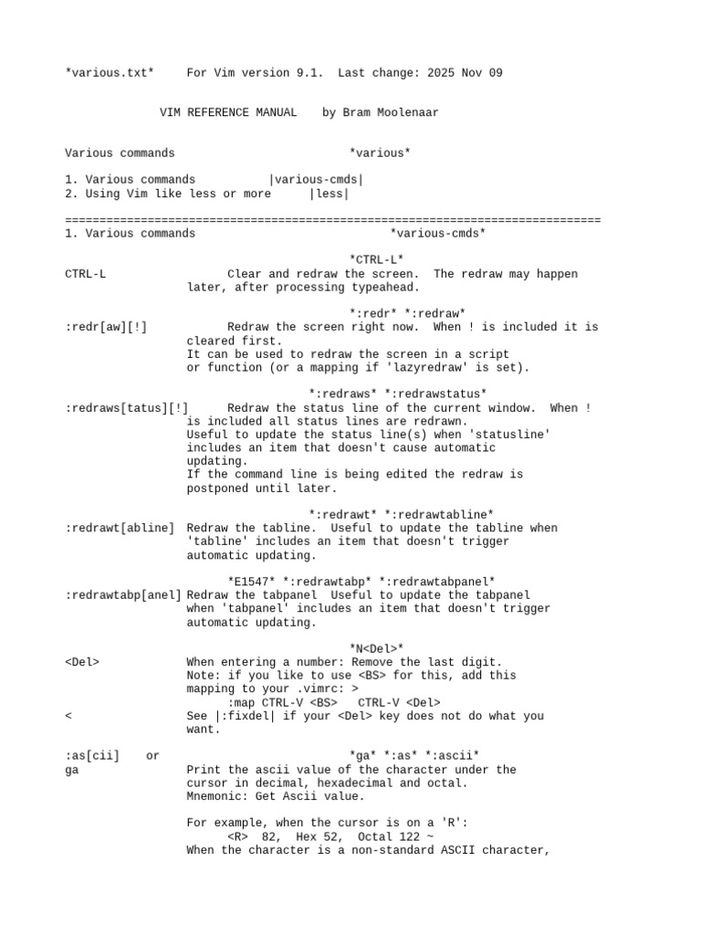 Vim 9.1 Reference: Various Commands | PDF | Command Line Interface ...