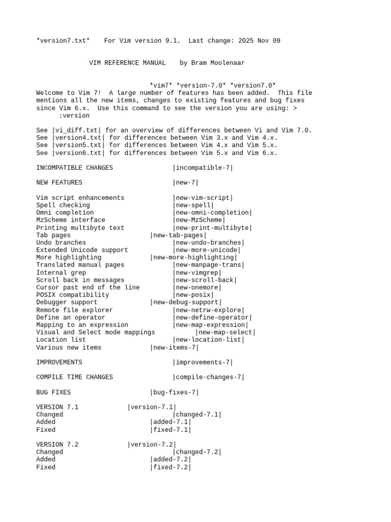 Vim 7.0 Reference Manual Overview | PDF | Parameter (Computer ...