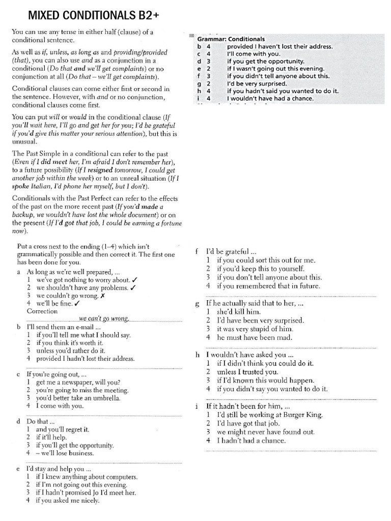 Mixed Conditionals B2+ WITH ANSWERS | PDF