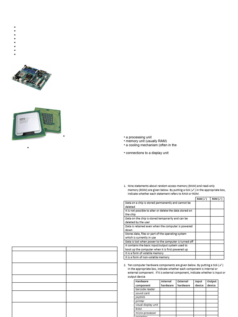 Key Internal Computer Hardware Components | PDF | Computer Data Storage ...